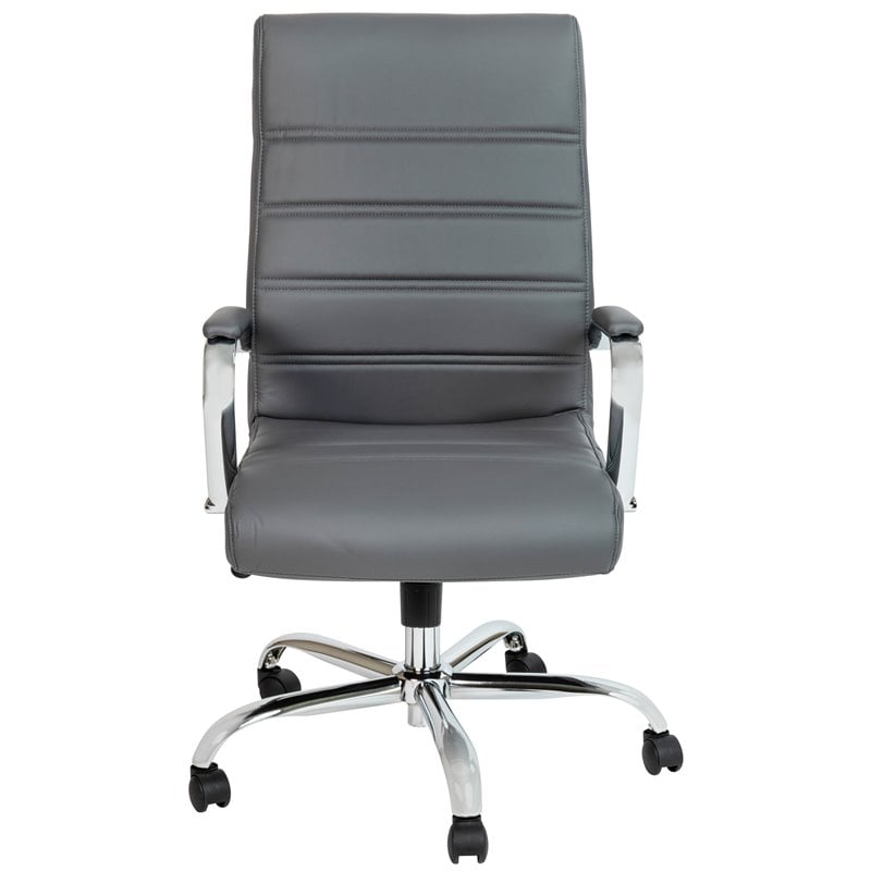 Flash Furniture Leather High Back Office Chair in Gray