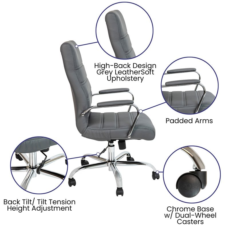 Flash Furniture Leather High Back Office Chair in Gray