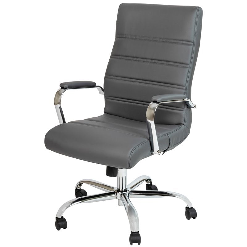 Flash Furniture Leather High Back Office Chair in Gray