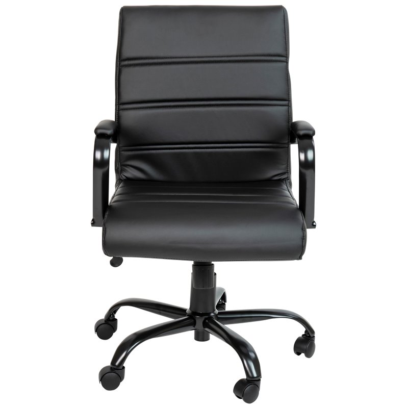 Flash Furniture Leather Mid-Back Office Swivel Chair in Black