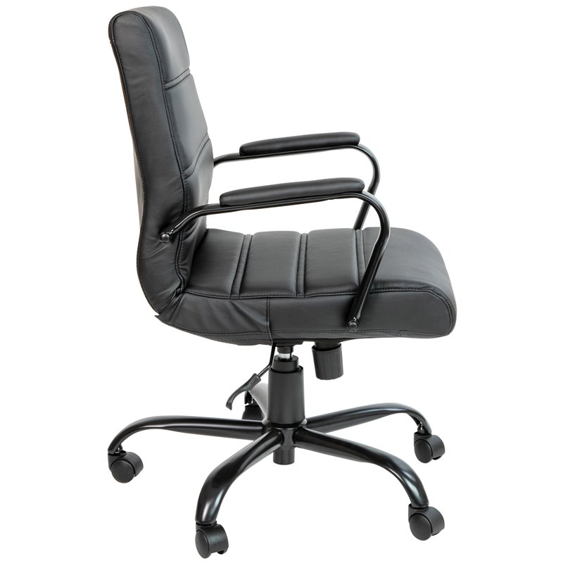 Flash Furniture Leather Mid-Back Office Swivel Chair in Black