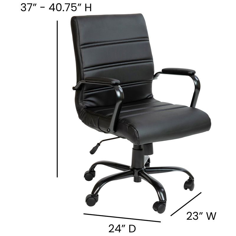 Flash Furniture Leather Mid-Back Office Swivel Chair in Black
