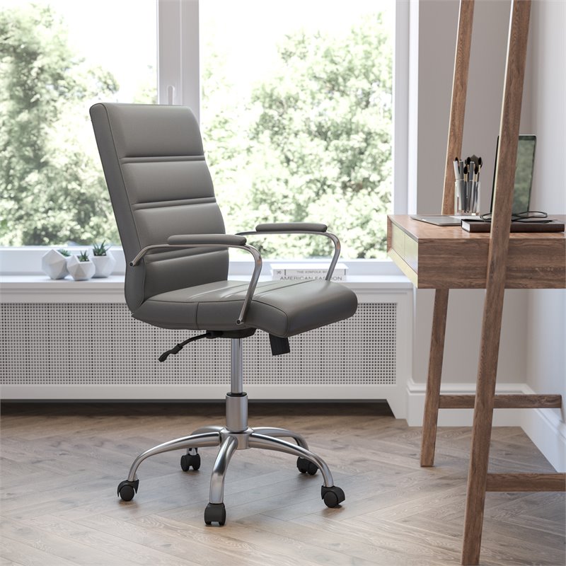 Flash Furniture Leather Mid-Back Office Swivel Chair in Gray