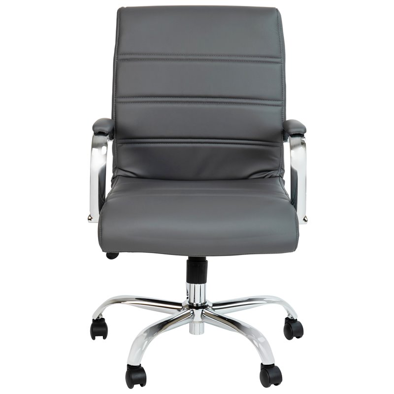 Flash Furniture Leather Mid-Back Office Swivel Chair in Gray