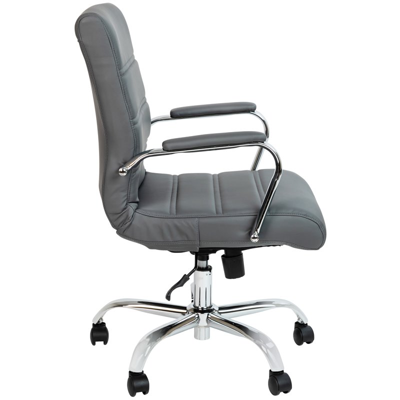 Flash Furniture Leather Mid-Back Office Swivel Chair in Gray