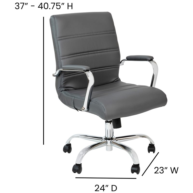 Flash Furniture Leather Mid-Back Office Swivel Chair in Gray