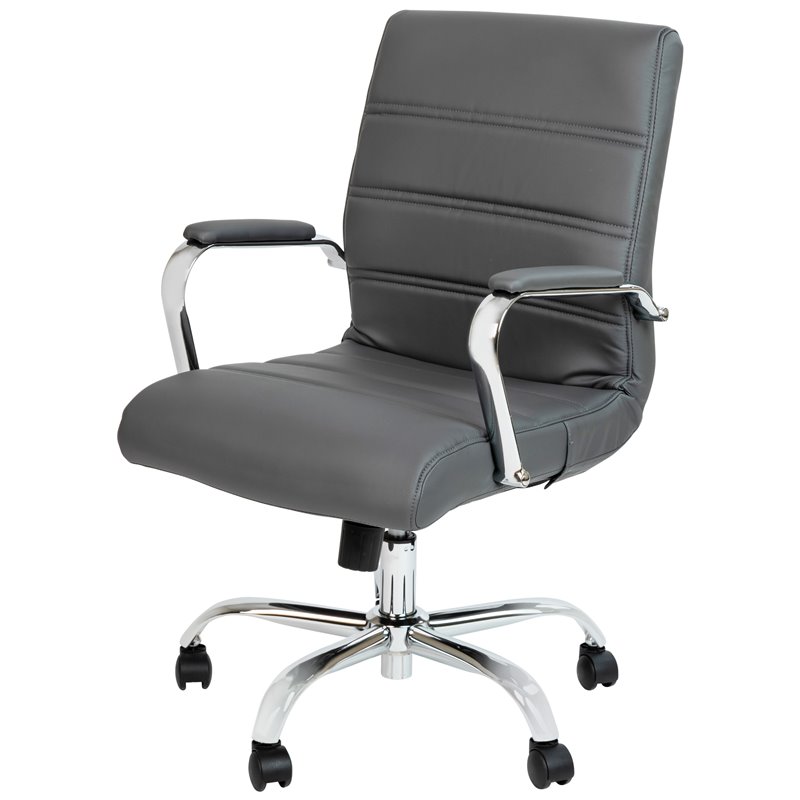 Flash Furniture Leather Mid-Back Office Swivel Chair in Gray
