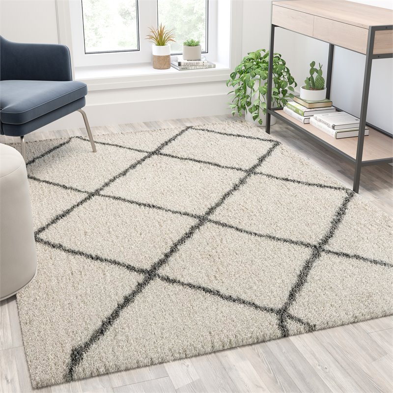 Flash Furniture 5' x 7' Polyester Area Rug in Ivory and Gray