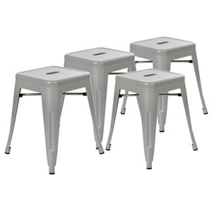 Flash Furniture 18&quot Stackable Metal Dining Stool in Silver (Set of 4)