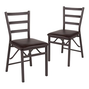 Flash Furniture Hercules Folding Ladder Back Metal Chair in Brown (Set of 2)