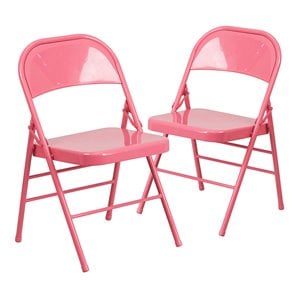 Flash Furniture Hercules Colorburst Metal Folding Chair in Pink (Set of 2)
