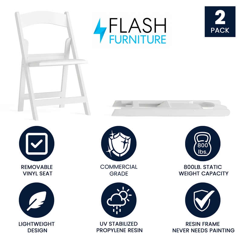 Flash Furniture Hercules Resin and Vinyl Folding Chair in White (Set of 2)