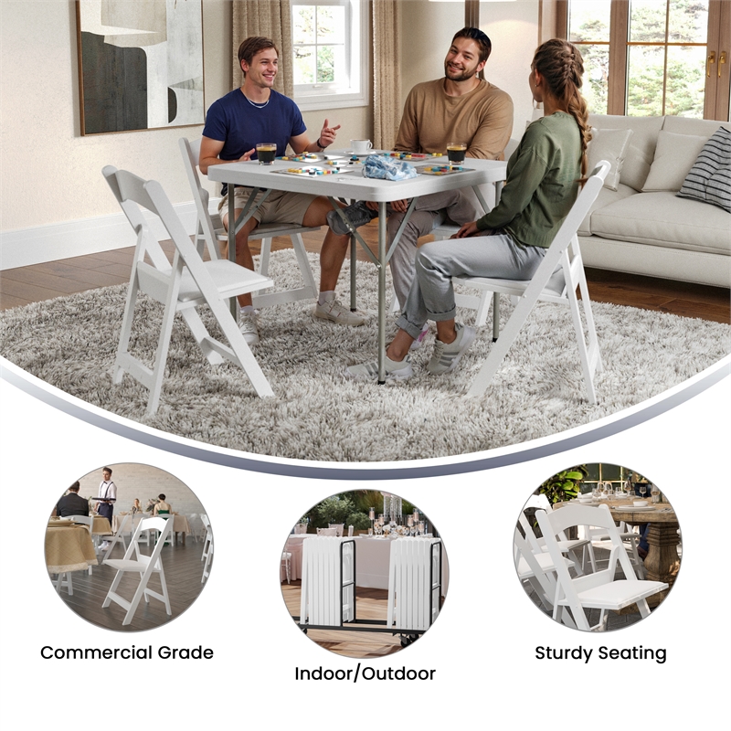 Flash Furniture Hercules Resin and Vinyl Folding Chair in White (Set of 2)