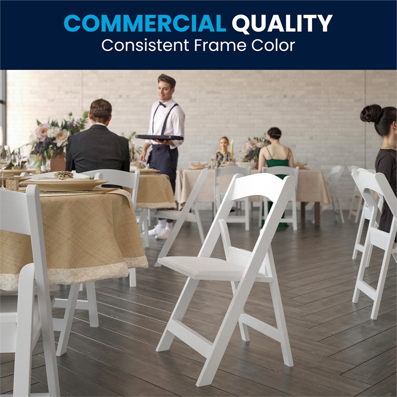 Flash Furniture Hercules Resin and Vinyl Folding Chair in White (Set of 2)