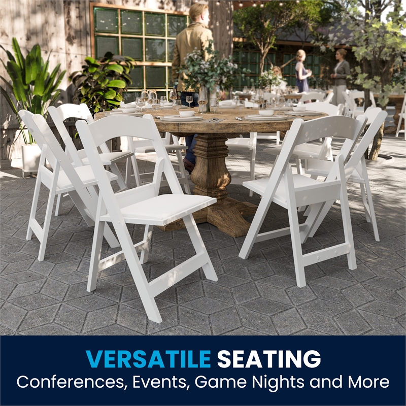 Flash Furniture Hercules Resin and Vinyl Folding Chair in White (Set of 2)