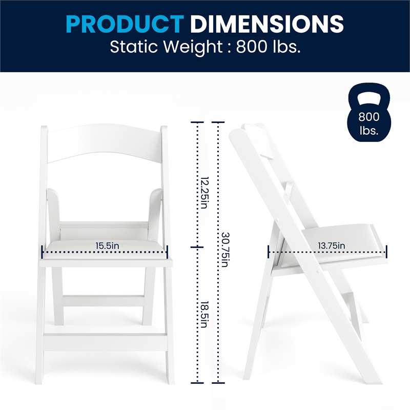 Flash Furniture Hercules Resin and Vinyl Folding Chair in White (Set of 2)