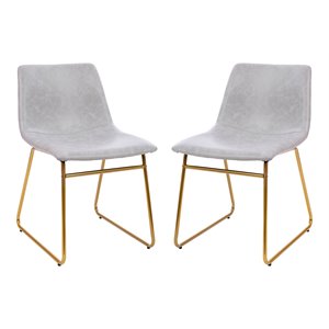 Flash Furniture 18&quot LeatherSoft Dining Chairs in Light Gray/Gold (Set of 2)