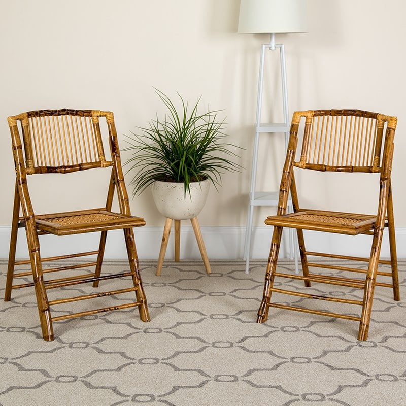 Flash Furniture American Champion Bamboo Folding Chair in Natural (Set of 2)
