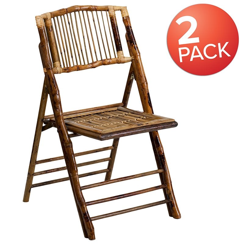 Flash Furniture American Champion Bamboo Folding Chair in Natural (Set of 2)