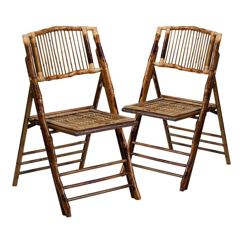 Flash Furniture American Champion Bamboo Folding Chair in Natural (Set of 2)