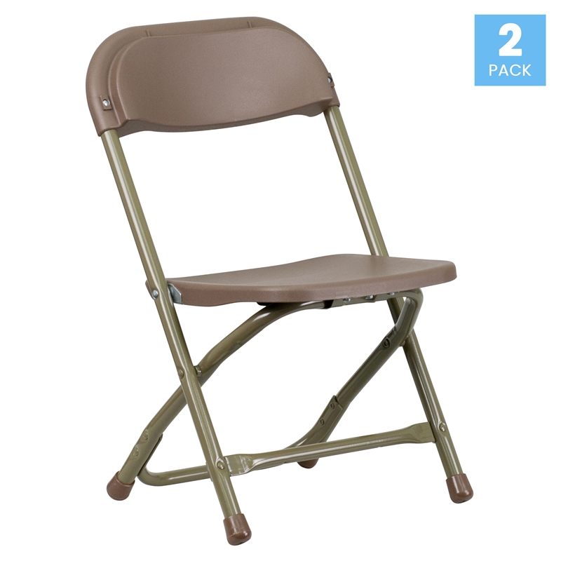 Flash Furniture Plastic and Metal Kid Folding Chair in Brown (Set of 2)