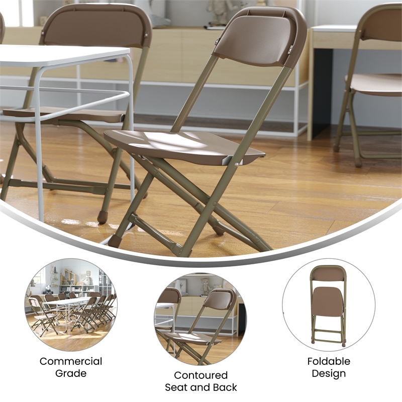 Flash Furniture Plastic and Metal Kid Folding Chair in Brown (Set of 2)