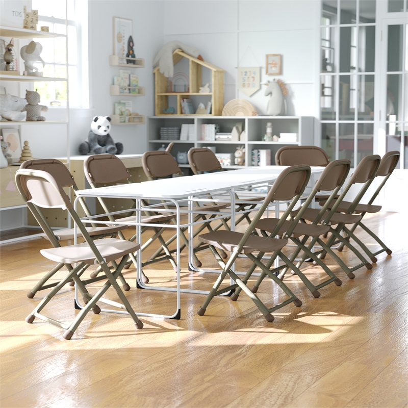Flash Furniture Plastic and Metal Kid Folding Chair in Brown (Set of 2)