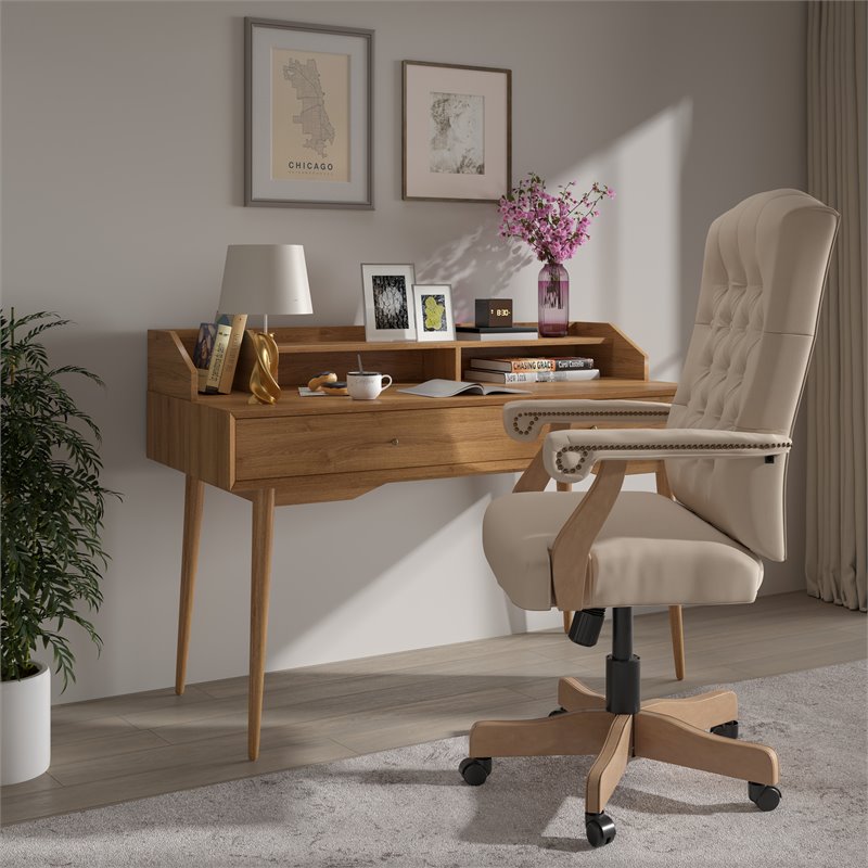 Flash Furniture Microfiber Fabric Executive Swivel Office Chair in Ivory