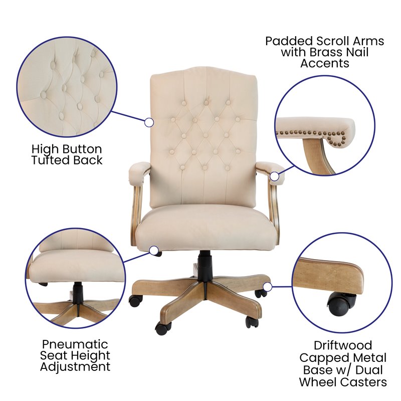 Flash Furniture Microfiber Fabric Executive Swivel Office Chair in Ivory