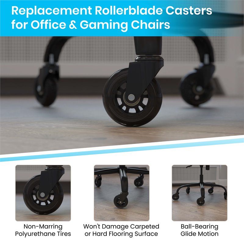 Flash Furniture Polyurethane Wheel for Gaming & Office Chair in Black (Set of 5)