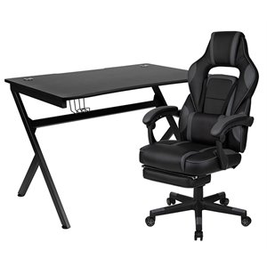 Flash Furniture Metal Gaming Desk Set with Reclining and Footrest in Black