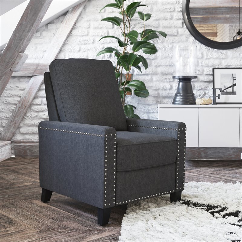 Flash Furniture Carson Fabric Push Back Recliner with Accent Nail Trim in Gray