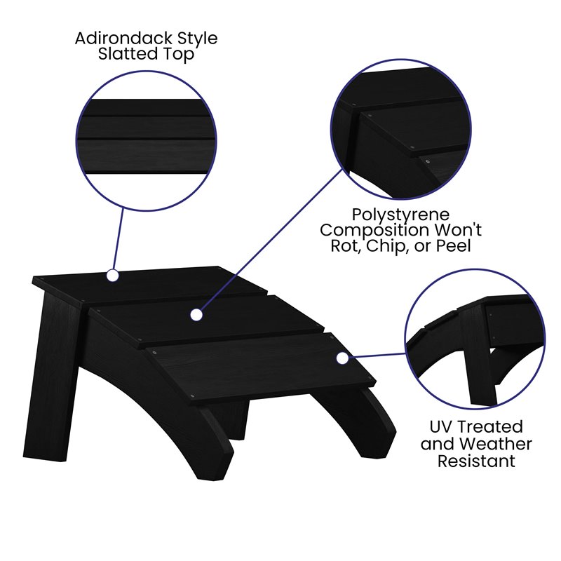 Flash Furniture Sawyer Indoor/Outdoor Resin Adirondack Ottoman in Black