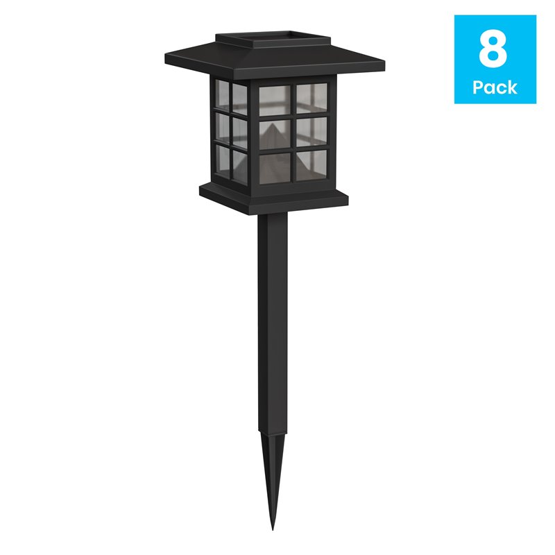Flash Furniture Solar Powered LED Plastic Landscape Lights in Black (Set of 8)