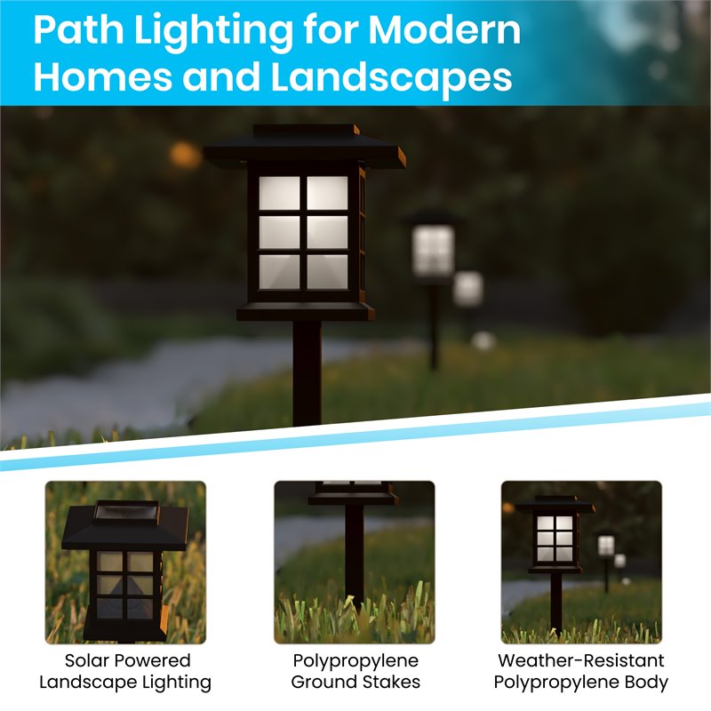 Flash Furniture Solar Powered LED Plastic Landscape Lights in Black (Set of 8)