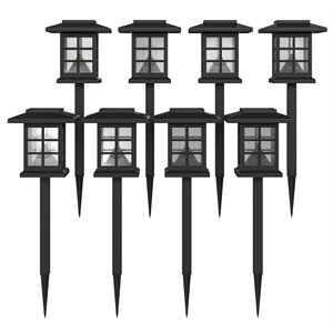 Flash Furniture Solar Powered LED Plastic Landscape Lights in Black (Set of 8)
