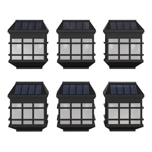 Flash Furniture Plastic Wall Mount LED Solar Light in Black (Set of 6)