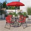 Flash Furniture Nantucket 6PC Plastic Patio Umbrella Table & Chairs Set in Red