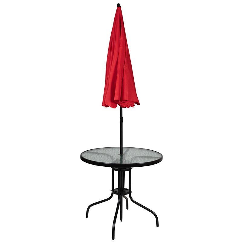 Flash Furniture Nantucket 6PC Plastic Patio Umbrella Table & Chairs Set in Red