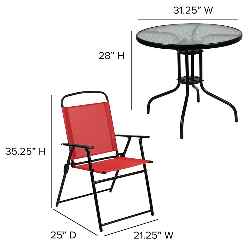 Flash Furniture Nantucket 6PC Plastic Patio Umbrella Table & Chairs Set in Red