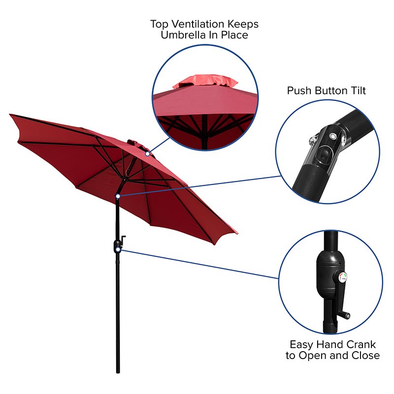 Flash Furniture 9 FT Round Aluminum Umbrella with 1.5