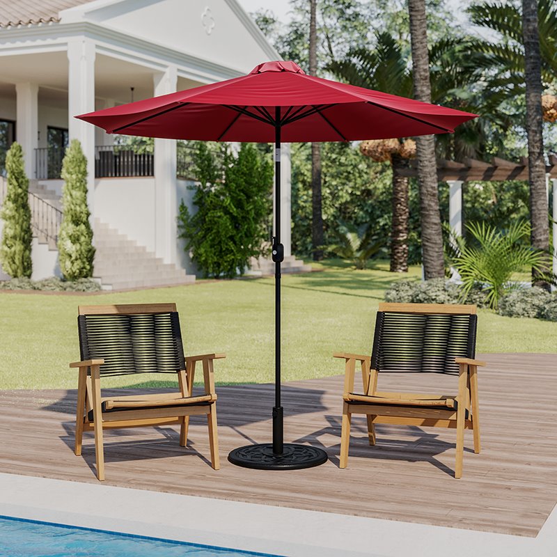 Flash Furniture 9 FT Aluminum Bundled Set Umbrella and Waterproof Base in Red