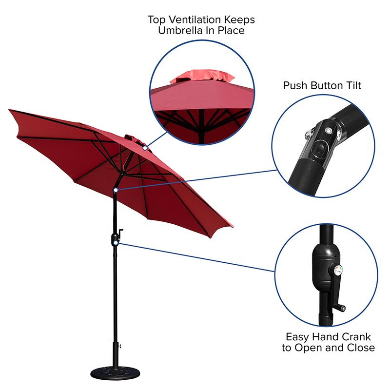 Flash Furniture 9 FT Aluminum Bundled Set Umbrella and Waterproof Base in Red