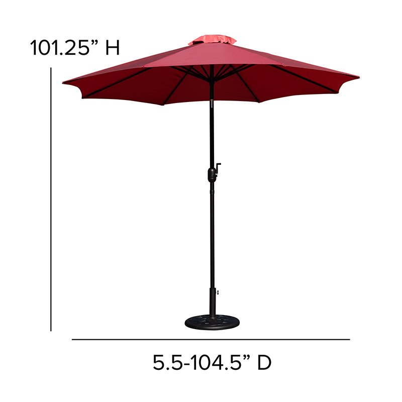 Flash Furniture 9 FT Aluminum Bundled Set Umbrella and Waterproof Base in Red