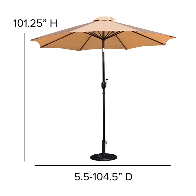 Flash Furniture 9 FT Aluminum Bundled Set Umbrella and Waterproof Base in Tan