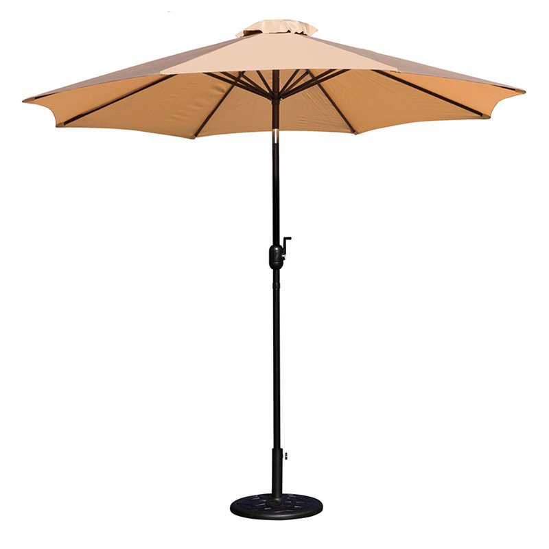 Flash Furniture 9 FT Aluminum Bundled Set Umbrella and Waterproof Base in Tan