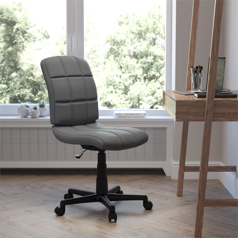 Flash Furniture Mid-Back Quilted Plastic and Metal Home Office Chair in Gray