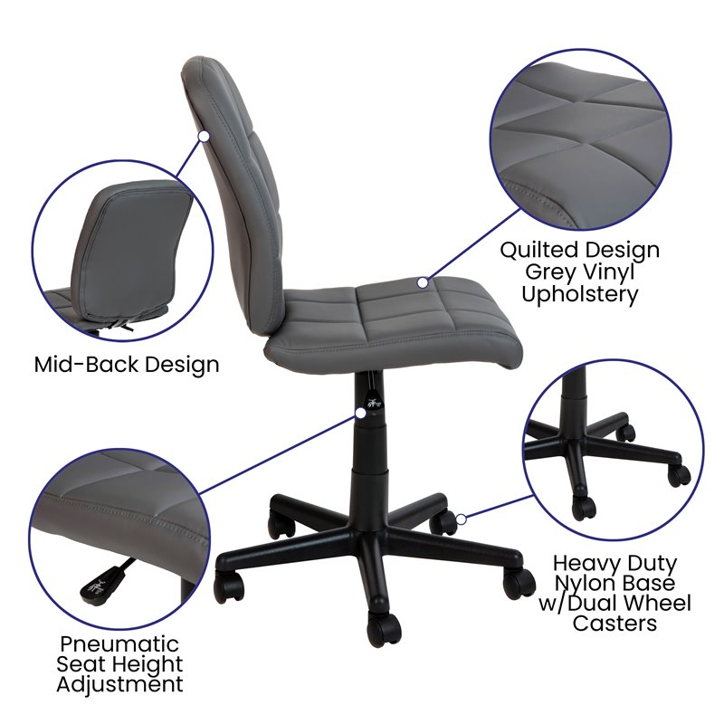 Flash Furniture Mid-Back Quilted Plastic and Metal Home Office Chair in Gray