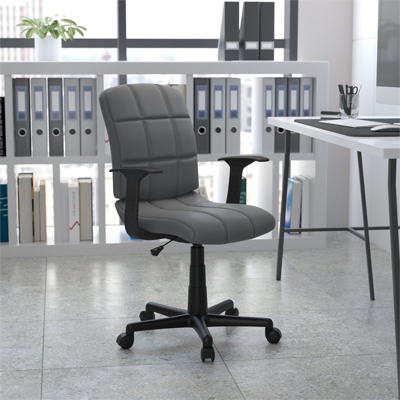 Flash Furniture Mid-Back Quilted Plastic Home Office Chair with Arms in Gray