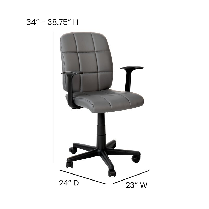 Flash Furniture Mid-Back Quilted Plastic Home Office Chair with Arms in Gray